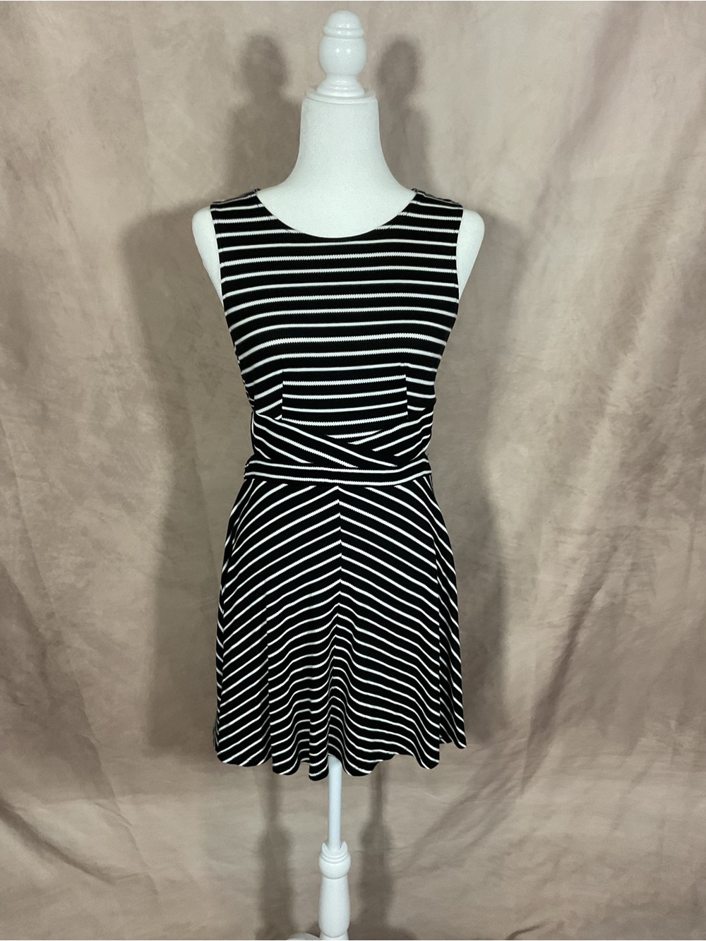 Classic Black and White Striped Sleeveless Dress with cut outs on the side
